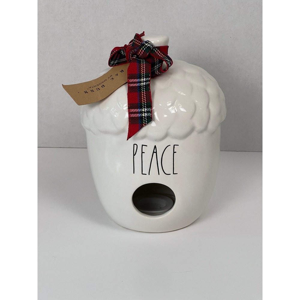 Rae Dunn Peace‎ Acorn Birdhouse Christmas Holiday Decor Plaid Bow